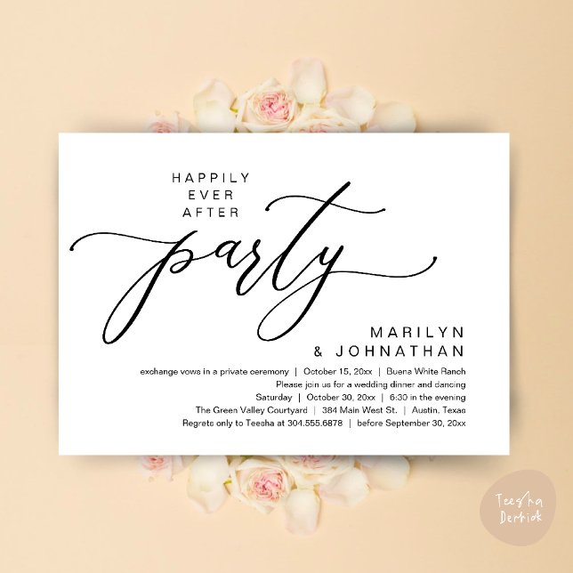 Happily Ever After Party Wedding Elopement Dinner Invitation (Happily Ever After Party Wedding Elopement Romantic Dinner Brunch Invitation Card PDF White Black)