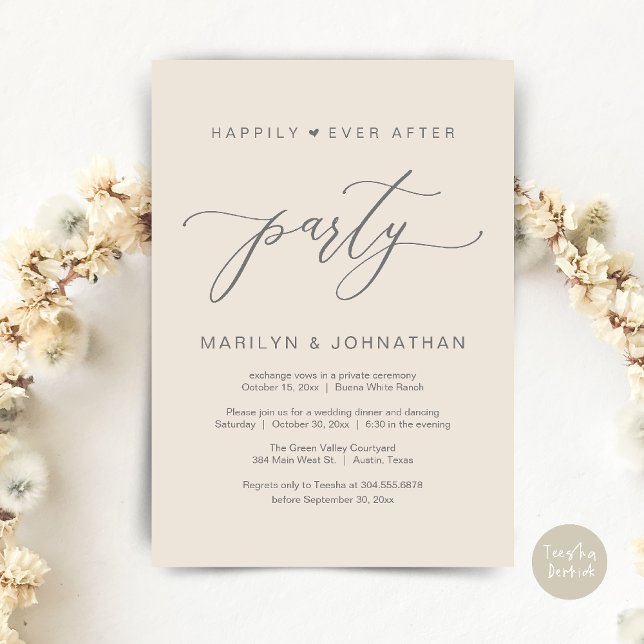 Happily Ever After Party Wedding Elopement Dinner Invitation (Happily Ever After Party Wedding Elopement Romantic Dinner Brunch Invitation Card PDF Cream Grey)