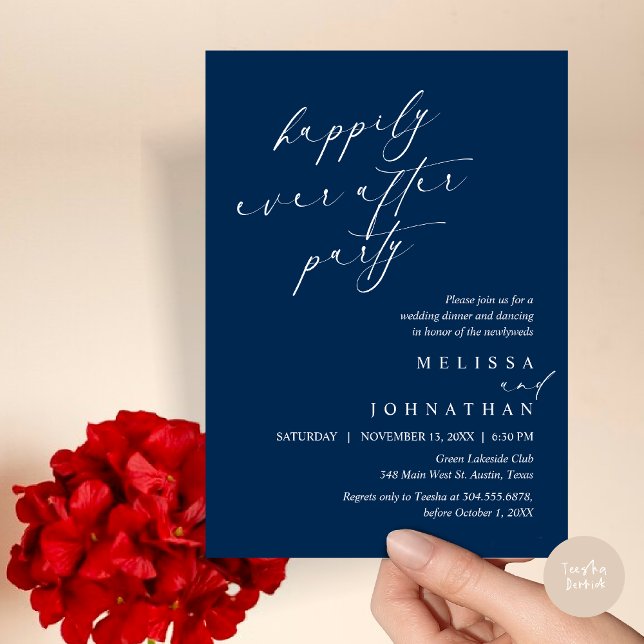 Happily Ever After Party, Wedding Elopement Dinner Invitation (Happily Ever After Party, Wedding Elopement Dinner Invitation Card, PDF, in Navy Blue)