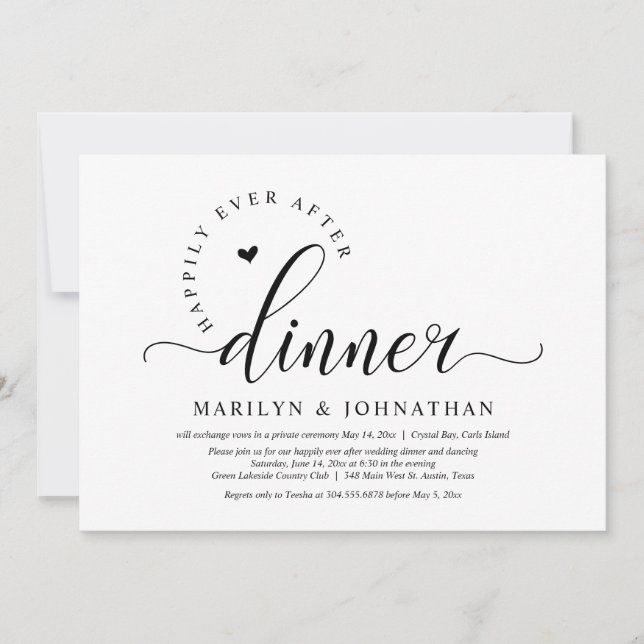 Happily Ever After Party, Wedding Elopement Dinner Invitation (Front)