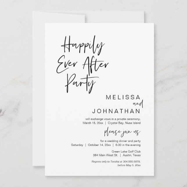 Happily Ever After Party, Wedding Elopement Invitation (Front)