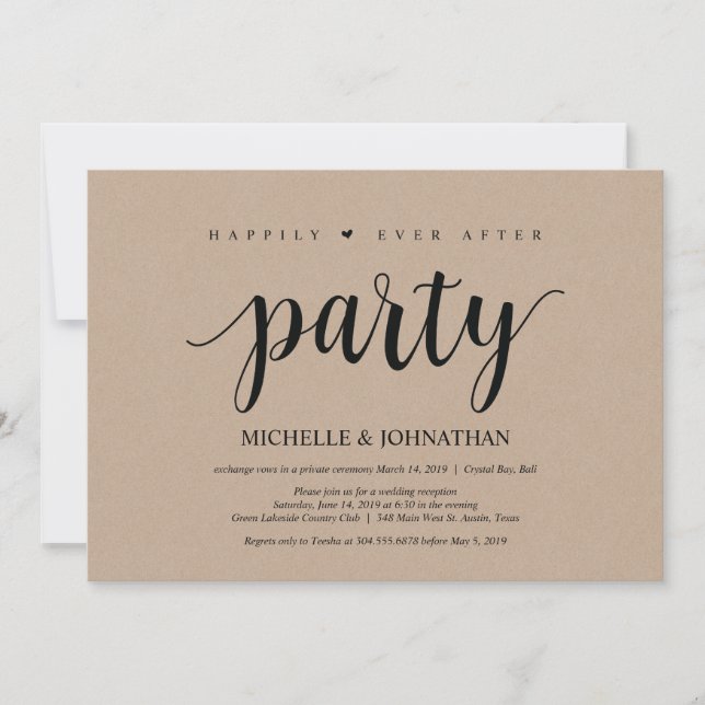 Happily ever after party, wedding elopement invite (Front)