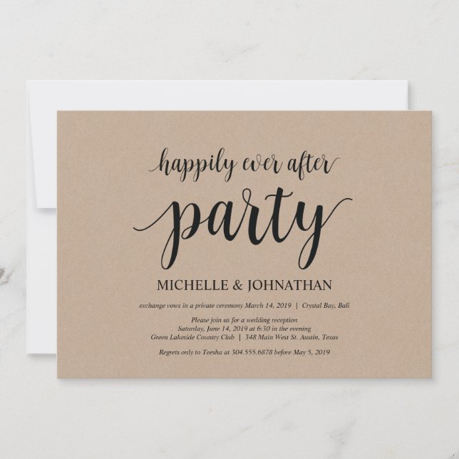 Happily ever after party, wedding elopement invite (Front)
