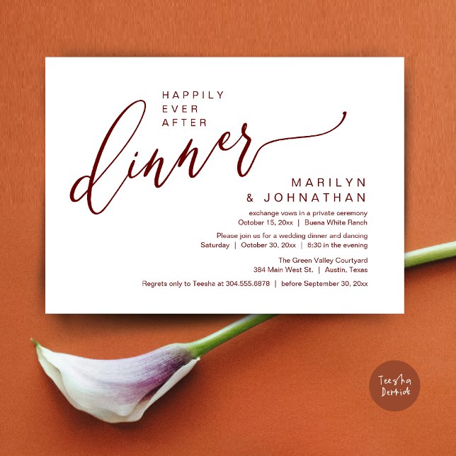 Happily Ever After Party Wedding Reception Dinner Invitation (Happily Ever After Party Modern Romantic Wedding Reception Dinner Invitation Card PDF Burgundy Red)