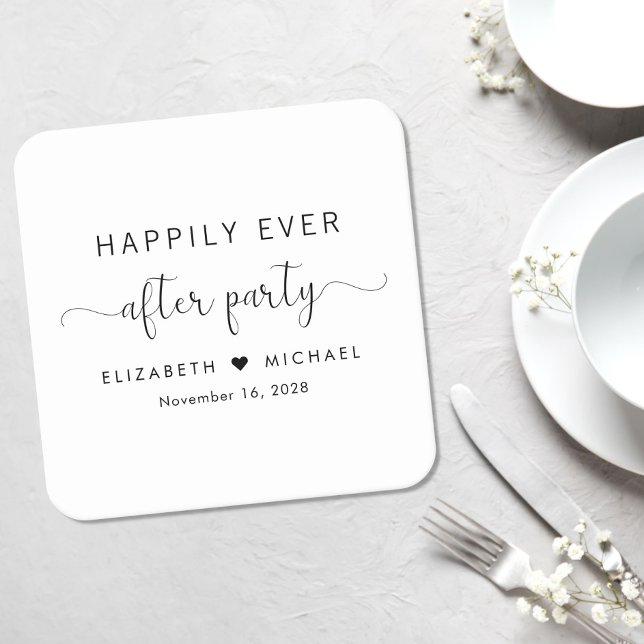 Happily Ever After Party Wedding Reception Square Paper Coaster (Creator Uploaded)