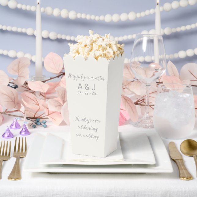 Happily Ever After Pearl White Silver Monogrammed Favor Box (Wedding)