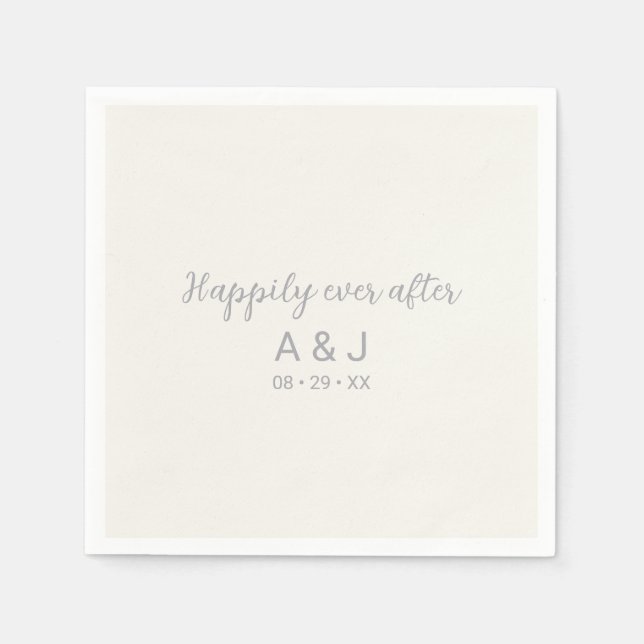 Happily Ever After Pearl White Silver Monogrammed Napkin (Front)