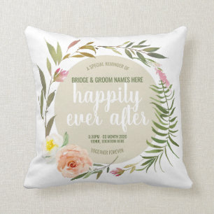 Happily Ever After - Personalized Wedding Bouquet Throw Pillow