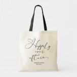 Happily Ever After Personalized Wedding Welcome  Tote Bag<br><div class="desc">A romantic and elegant calligraphy script on this wedding welcome tote bag, wedding party tote, anniversary celebration tote bag or honeymoon tote bag, makes a special keepsake wedding favour gift for the happy couple and their wedding guests. Personalize with the names of the bride and groom and their wedding date...</div>