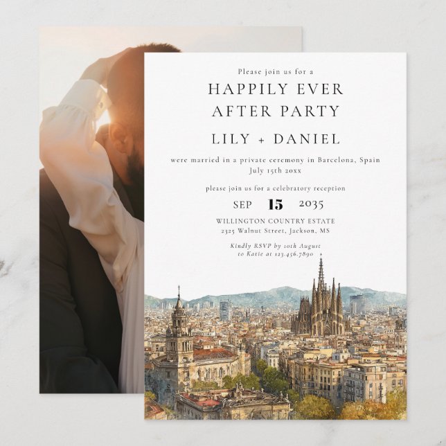 Happily Ever After Photo Barcelona Wedding Invitation (Front/Back)