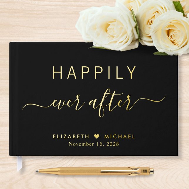Happily Ever After Photo Black Wedding Guest Book (Creator Uploaded)