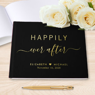 Happily Ever After Photo Black Wedding Guest Book