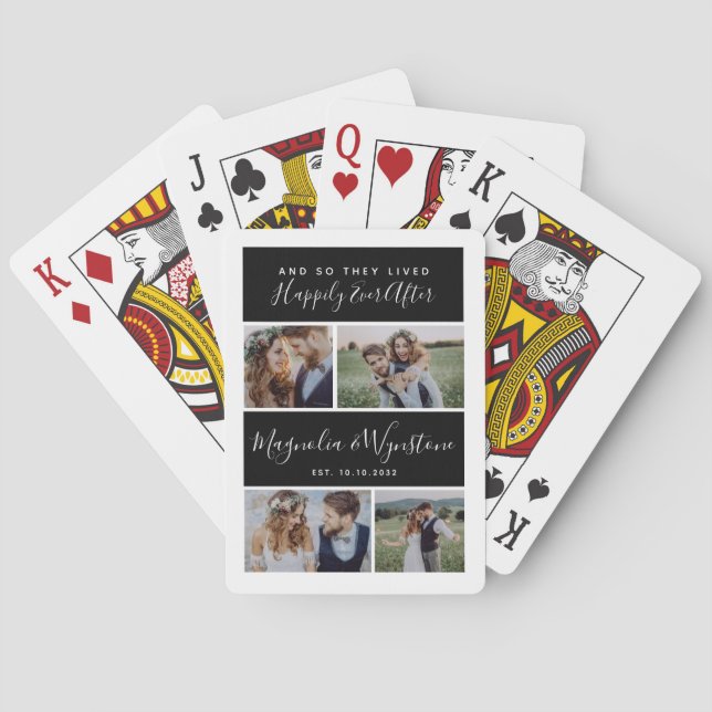Happily Ever After Photo Collage Wedding Keepsake Playing Cards (Back)