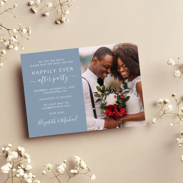 Happily Ever After Photo Dusty Blue Reception Save The Date (Creator Uploaded)