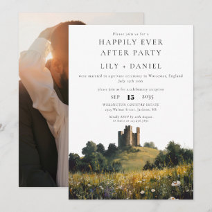 Happily Ever After Photo Floral Castle Wedding Invitation