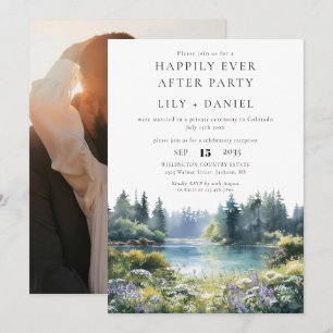 Happily Ever After Photo Forest Lakeside Wedding Invitation