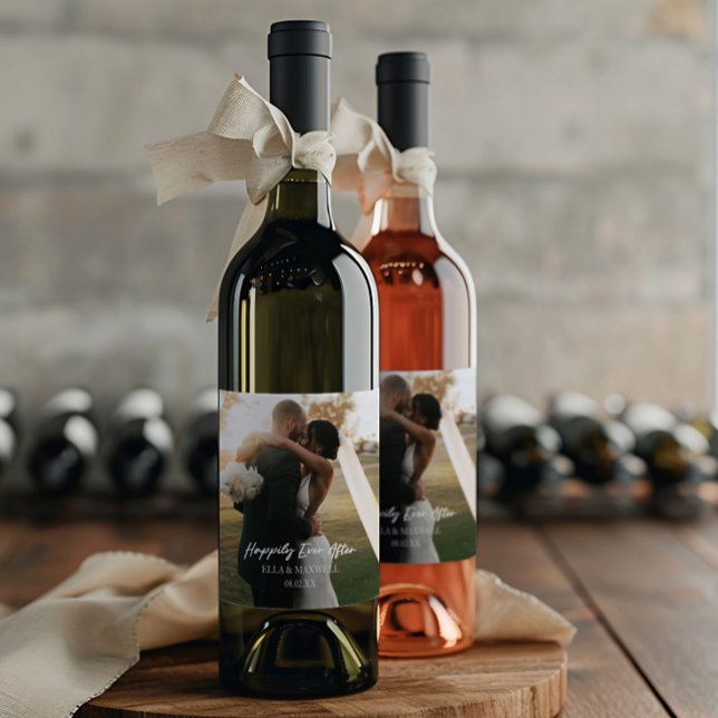 Happily Ever After Photo Picture Wedding Favour Wine Label (Creator Uploaded)