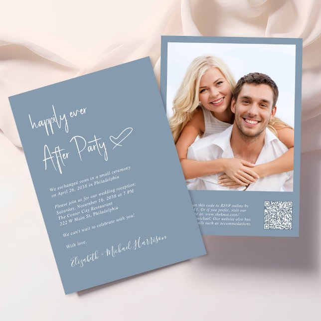 Happily Ever After Photo QR Code Wedding Reception Invitation (An chic Happily Ever After Party all-in-one invitation for your wedding celebration)