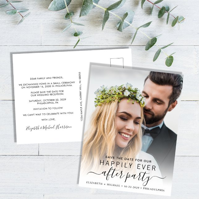 Happily Ever After Photo Reception Save The Date Announcement Postcard (Creator Uploaded)