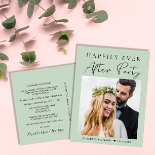Happily Ever After Photo Sage Wedding Reception Announcement Postcard