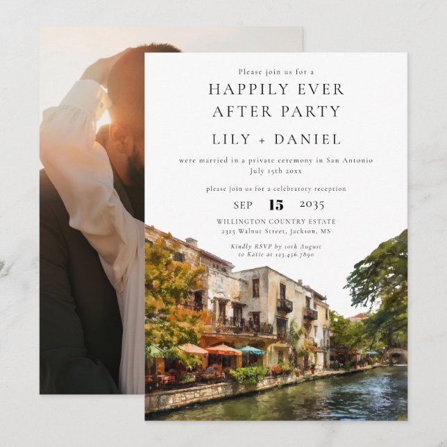 Happily Ever After Photo San Antonio Wedding Invitation (Front/Back)