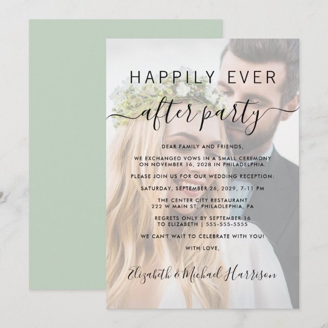 Happily Ever After Photo Wedding Reception Invitat Invitation (Front/Back)