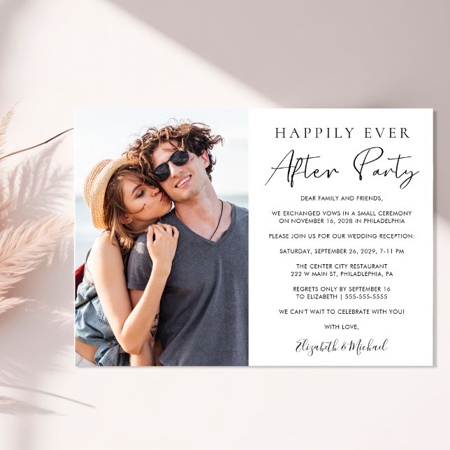 Happily Ever After Photo Wedding Reception Invitation (An elegant Happily Ever After Party Invitation to set the tone for an unforgettable event)