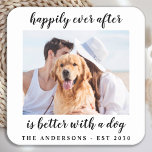 Happily Ever After Photo Wedding Square Paper Coaster<br><div class="desc">Happily Ever After Is Better With A Dog! Add the finishing touch to your wedding with these cute custom photo coasters . Perfect for your wedding after party and reception, and as wedding favour coasters for your guests. Customize these photo wedding coasters with your favourite wedding photo, dog of honours...</div>