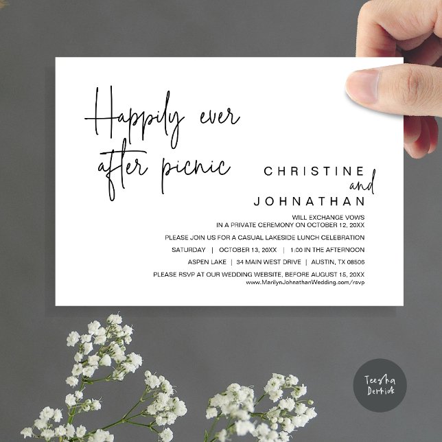 Happily Ever After Picnic, Wedding Elopement Invitation (Happily Ever After Picnic, Wedding Celebration Invitation Card, PDF, in Black and White)