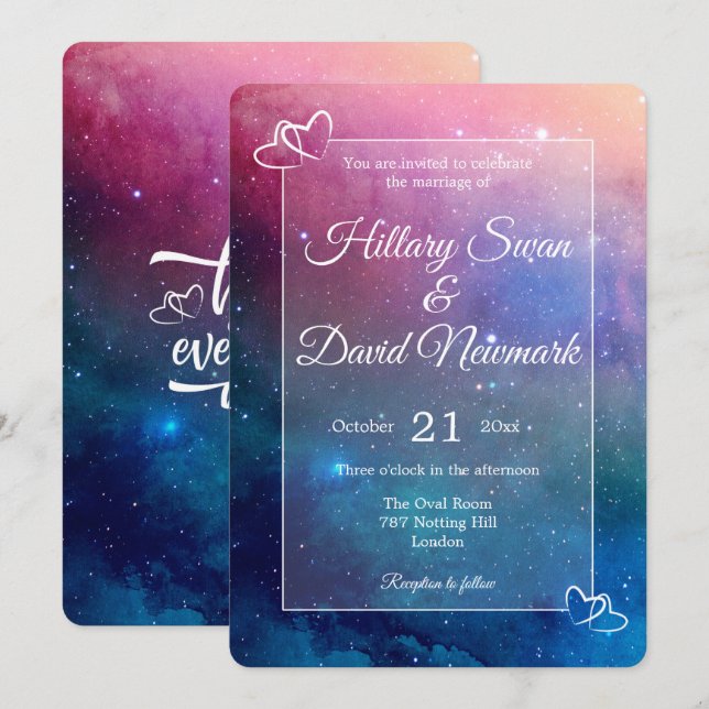 Happily Ever After Pink Nebula Wedding Invitation (Front/Back)