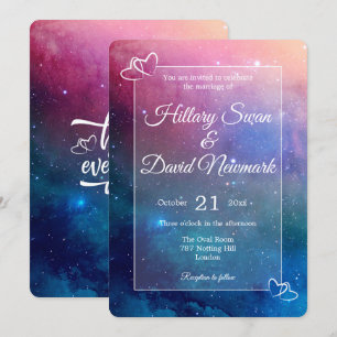 Happily Ever After Pink Nebula Wedding Invitation