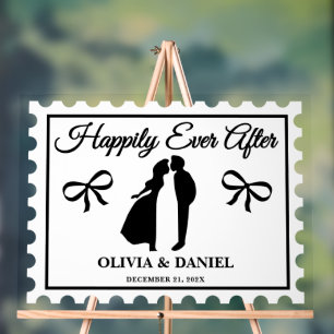 Happily Ever After Postage Stamp Wedding Welcome Acrylic Sign