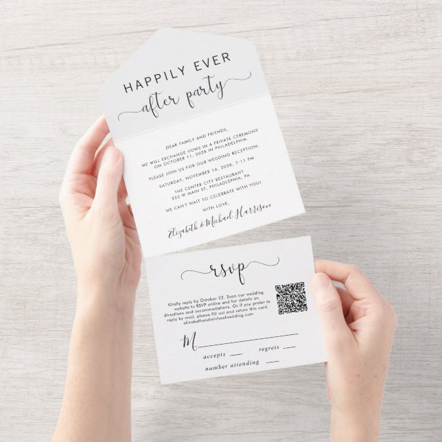 Happily Ever After QR Code Wedding Reception All In One Invitation (Tearaway)