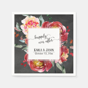 Happily Ever After, Red Flower Bouquet Chalkboard Napkin