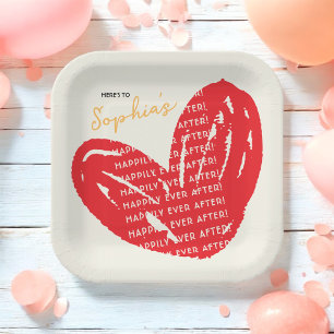 Happily Ever After Red Heart Bridal Brunch Shower Paper Plate