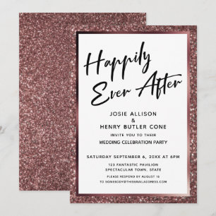 Happily Ever After Rose Gold Glitter Reception Invitation