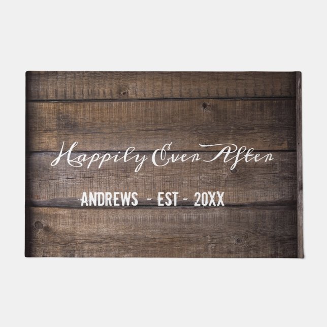 Happily Ever After Rustic Calligraphy Doormat (Front)