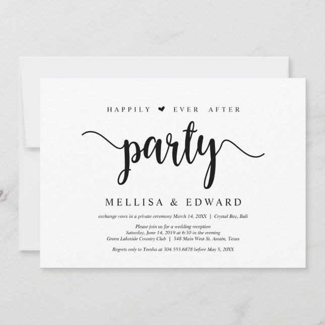 Happily ever after rustic party, wedding elopement invitation (Front)