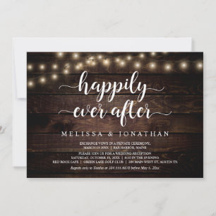 Happily Ever After, Rustic String Light, Elopement Invitation