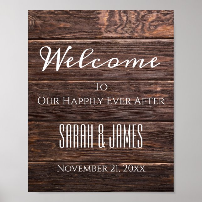 Happily Ever After Rustic Wedding Welcome Sign (Front)