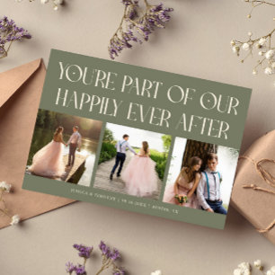 Happily Ever After Sage Green Wedding Photo Thank You Card