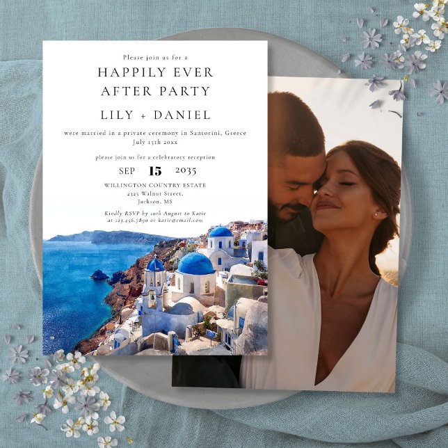 Happily Ever After Santorini Greece Photo Wedding Invitation (Happily Ever After Santorini Greece Photo Wedding Invitation)