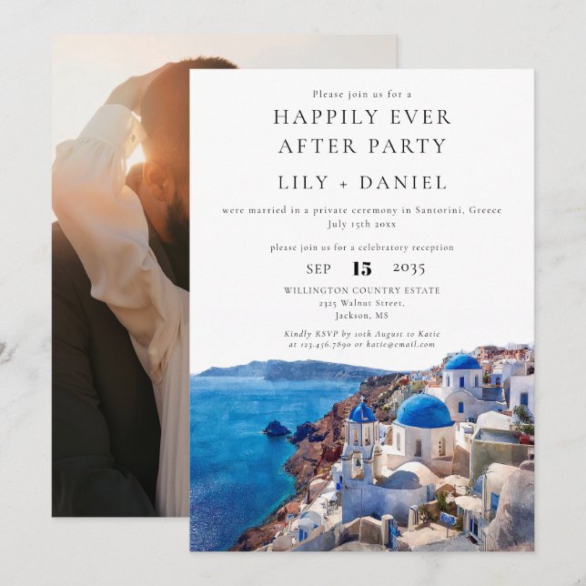 Happily Ever After Santorini Greece Photo Wedding Invitation (Front/Back)