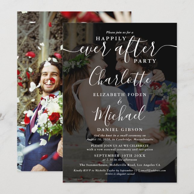 Happily Ever After Script 2 Wedding Photos Invitat Invitation (Front/Back)