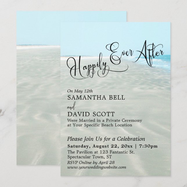 Happily Ever After Script, Beach Wedding Reception Invitation (Front/Back)