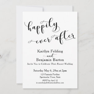 Happily Ever After Script Black & White Reception Invitation