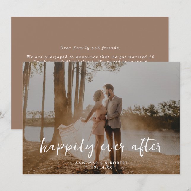 Happily Ever After Script Horizontal Photo Wedding Announcement (Front/Back)