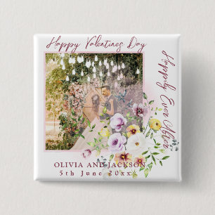 Happily Ever After Script Personalize Couple photo 2 Inch Square Button