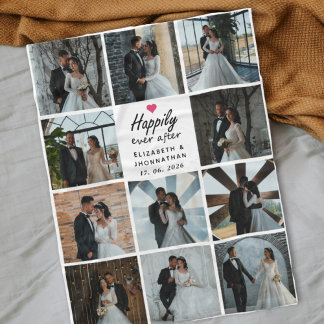 Happily Ever After Script Photo Collage Pink Heart Fleece Blanket