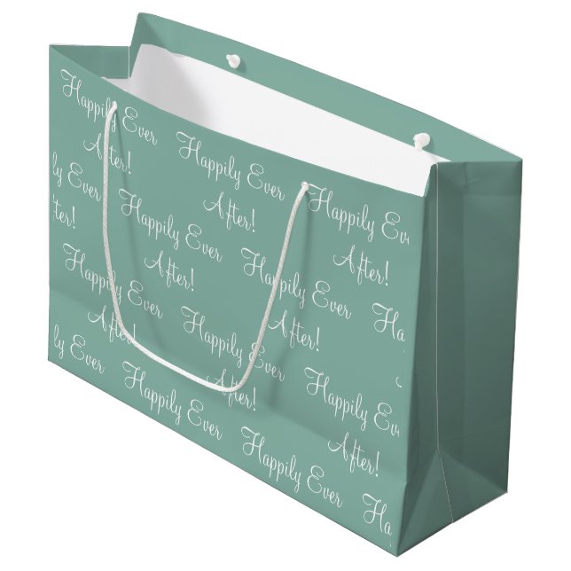 Happily Ever After Script Sage Green Wedding Large Gift Bag (Front Angled)